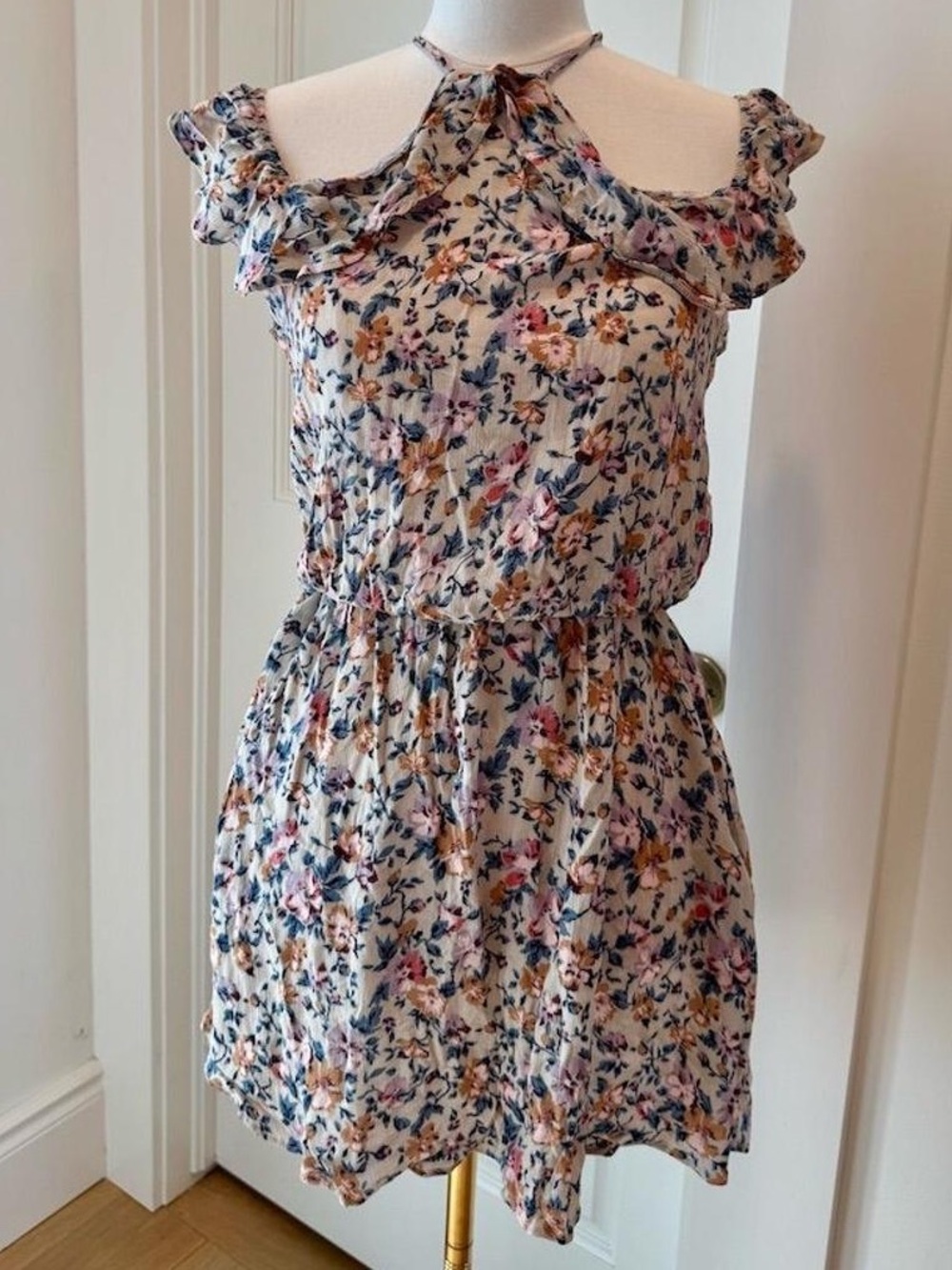 American Eagle Outfitters Floral Mini Dress - Cream with Pink, Blue, Yellow
